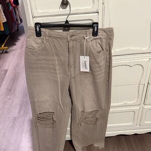 Zenana Outfitters Frayed Hem Beige Pants